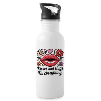 Kisses and hugs heal everything - Water bottle with straw - white - Right
