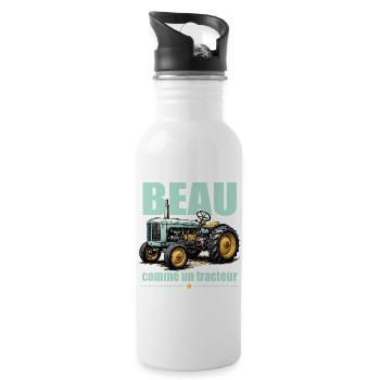 Beau comme un tracteur humour vintage - Gourde avec paille intégrée - blanc - Droite