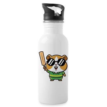 Cooler Hamster Mit Cricket Schlaeger - Trinkflasche mit integriertem Trinkhalm - Weiß - Rechts