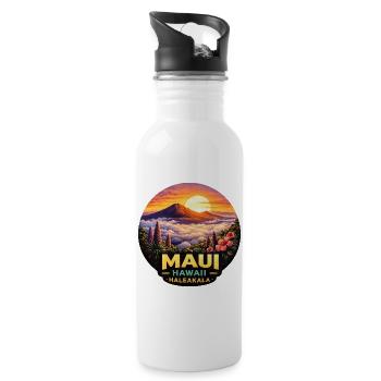 Maui Haleakala National Park Volcano Clouds Tropics - Water bottle with straw - white - Right