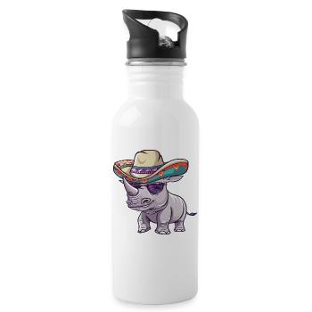 Rhino Funny Sombrero - Water bottle with straw - white - Right