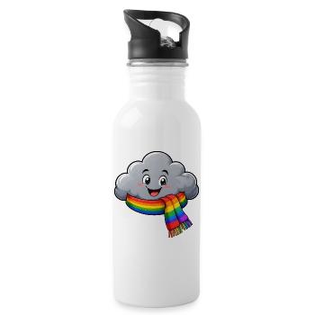 Cloud with Rainbow Scarf Funny Motif - Water bottle with straw - white - Right