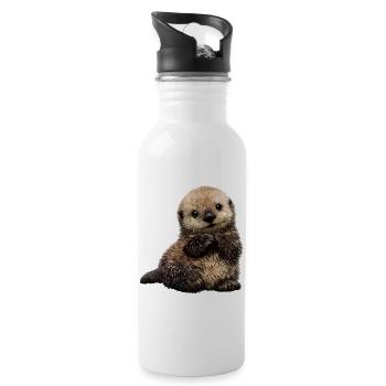 Otter cuddly toy on playful pattern - Water bottle with straw - white - Right