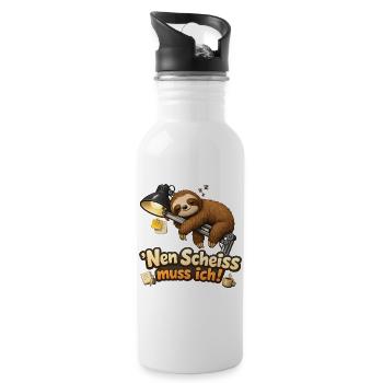 Faultier Nen Scheiß muss ich Spruch Homeoffice - Trinkflasche mit integriertem Trinkhalm - Weiß - Rechts