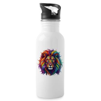 Lion arc-en-ciel / lion aux couleurs arc-en-ciel - Gourde avec paille intégrée - blanc - Droite