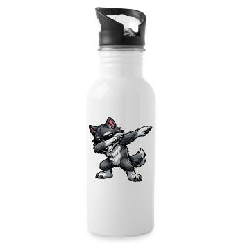 Dabbing Wolf - Trinkflasche mit integriertem Trinkhalm - Weiß - Rechts