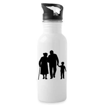 Großeltern Enkelkind Silhouette Spazieren Familie - Trinkflasche mit integriertem Trinkhalm - Weiß - Rechts