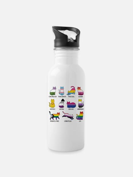 LGBTQ-Pride-Monat – Rainbow Cats - Trinkflasche mit integriertem Trinkhalm - Weiß