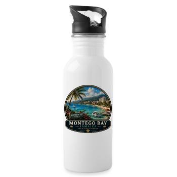 Montego Bay Jamaica Caribbean Vacation Beach Palms - Water bottle with straw - white - Right