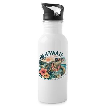 Hawaiian turtle with sunglasses - Water bottle with straw - white - Right