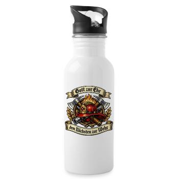 Gott zur Ehr Feuerwehremblem - Trinkflasche mit integriertem Trinkhalm - Weiß - Rechts