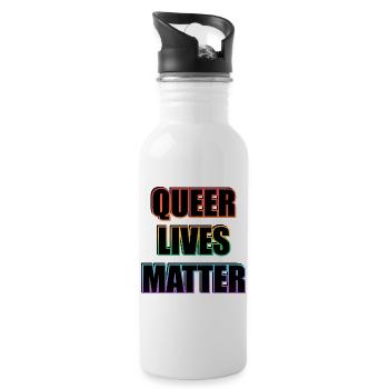 Queer Lives Matter Regenbogentext - Trinkflasche mit integriertem Trinkhalm - Weiß - Rechts
