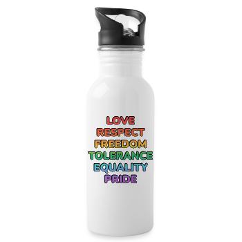 Pride Values Regenbogentext - Trinkflasche mit integriertem Trinkhalm - Weiß - Rechts