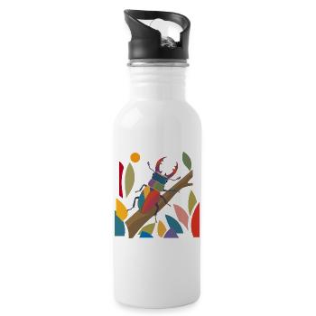 Bunter Hirschkäfer im Naturstil - Trinkflasche mit integriertem Trinkhalm - Weiß - Rechts