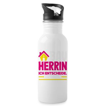 Bauherrin Ich entscheide Er baut Hausbau - Trinkflasche mit integriertem Trinkhalm - Weiß - Rechts