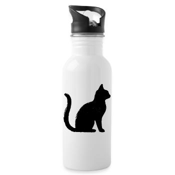 Katze - Silhouette SCHWARZ - Trinkflasche mit integriertem Trinkhalm - Weiß - Rechts
