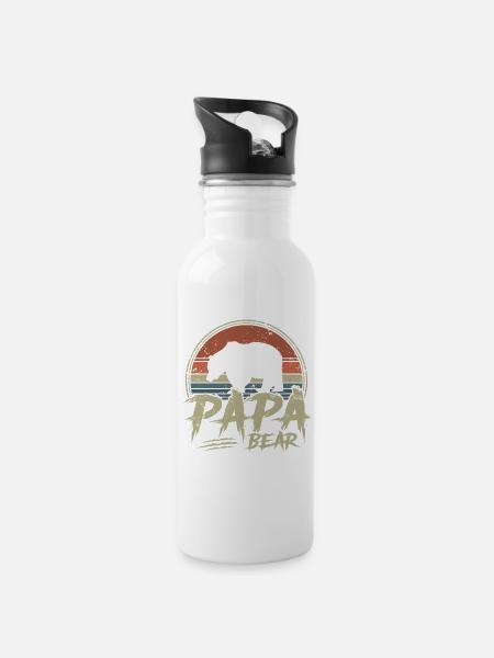 Papa Bear Retro Geschenk Vater Vatertag - Trinkflasche mit integriertem Trinkhalm - Weiß