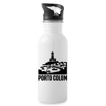 Porto Colom Silhouette Wahrzeichen - Trinkflasche mit integriertem Trinkhalm - Weiß - Rechts