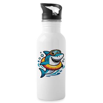 Cheerful diving shark with swimming ring - Water bottle with straw - white - Right