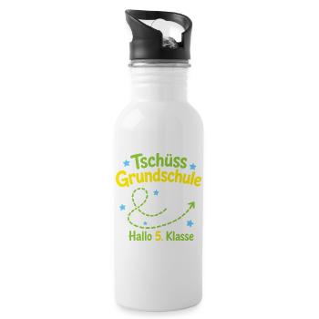 Tschüss Grundschule, Hallo 5. Klasse Papierflieger - Trinkflasche mit integriertem Trinkhalm - Weiß - Rechts