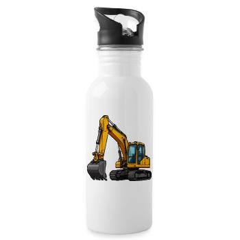 Yellow Excavator Cartoon - Water bottle with straw - white - Right