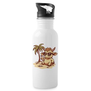 Stier Sommer Palme - Trinkflasche mit integriertem Trinkhalm - Weiß - Rechts