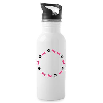 Pfotenabdruck Liebe Hund Knochen Hundemama - Trinkflasche mit integriertem Trinkhalm - Weiß - Rechts