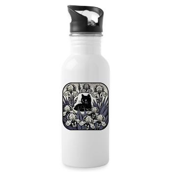 Nocturne Cat in Iris Moon - Trinkflasche mit integriertem Trinkhalm - Weiß - Rechts
