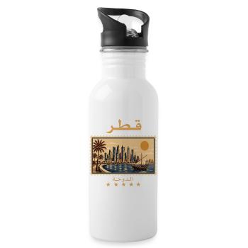 Katar Doha Vintage Reisemarke - Trinkflasche mit integriertem Trinkhalm - Weiß - Rechts