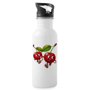 Cerises de course - Gourde avec paille intégrée - blanc - Droite