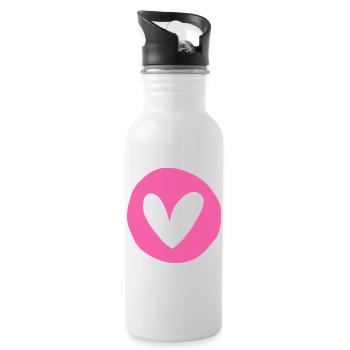 Rosy Heart Emblem on Circular Pink Field - Water bottle with straw - white - Right