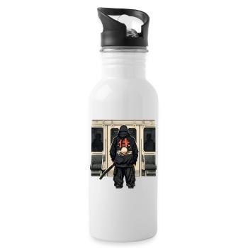 U-Bahn Ninja mit rotem Kanji - Trinkflasche mit integriertem Trinkhalm - Weiß - Rechts