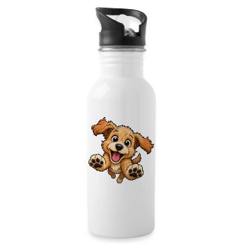 Un chien mignon saute vers - Gourde avec paille intégrée - blanc - Droite