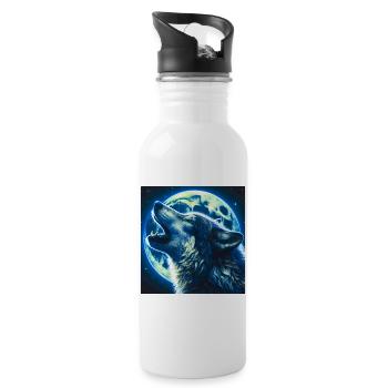 Wolf heult zum Vollmond - Trinkflasche mit integriertem Trinkhalm - Weiß - Rechts