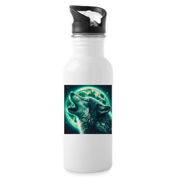 Wolf howls at the Full Moon - Water bottle with straw - white - Right