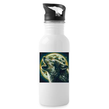 Wolf howls at the Full Moon - Water bottle with straw - white - Right