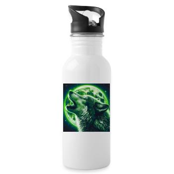Wolf howls at the Full Moon - Water bottle with straw - white - Right