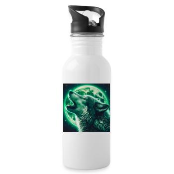 Wolf heult zum Vollmond - Trinkflasche mit integriertem Trinkhalm - Weiß - Rechts