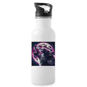 Wolf heult zum Vollmond - Trinkflasche mit integriertem Trinkhalm - Weiß - Rechts