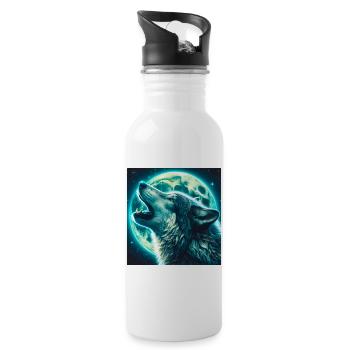 Wolf heult zum Vollmond - Trinkflasche mit integriertem Trinkhalm - Weiß - Rechts