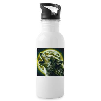 Wolf heult zum Vollmond - Trinkflasche mit integriertem Trinkhalm - Weiß - Rechts