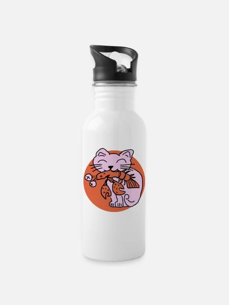 Cat eats cancer - Water bottle with straw - white