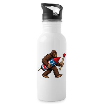 Bigfoot-Feuerwerkskörper zum 4. Juli für Männer - Trinkflasche mit integriertem Trinkhalm - Weiß - Rechts