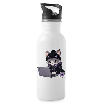 Lila und schwarze Coder-Katze - Trinkflasche mit integriertem Trinkhalm - Weiß - Rechts