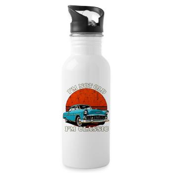 Nicht alt, ich bin ein Oldtimer - Trinkflasche mit integriertem Trinkhalm - Weiß - Rechts