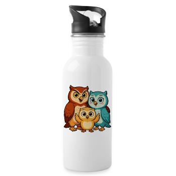 Bunte Eulenfamilie Cartoon - Trinkflasche mit integriertem Trinkhalm - Weiß - Rechts