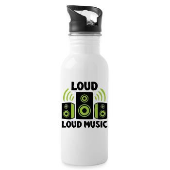Lautsprecher Boxen Logo - Trinkflasche mit integriertem Trinkhalm - Weiß - Rechts