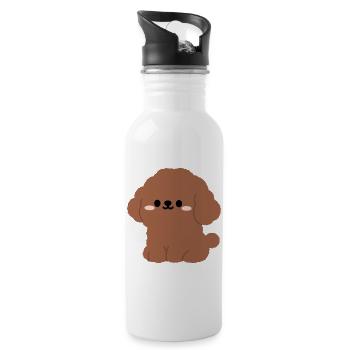 Brauner Pudel-Plüsch-Charme - Trinkflasche mit integriertem Trinkhalm - Weiß - Rechts
