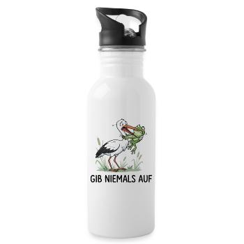 Gib niemals auf! – Lustiger Storch & Frosch - Trinkflasche mit integriertem Trinkhalm - Weiß - Rechts