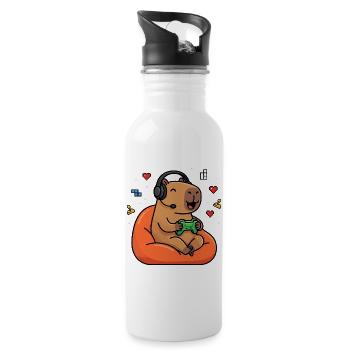 Life is Better with Capybaras - Cute Rodent - Water bottle with straw - white - Right